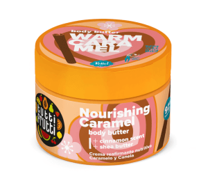Product shot of Tuttit Frutti Warm Caramel Body Butter by FARMONA.